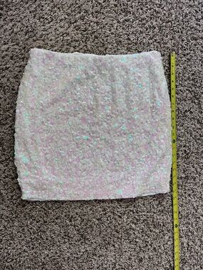 MANER Iridescent White Pink Sequin Mini Skirt XXL Party Festival Bodycon Skirt